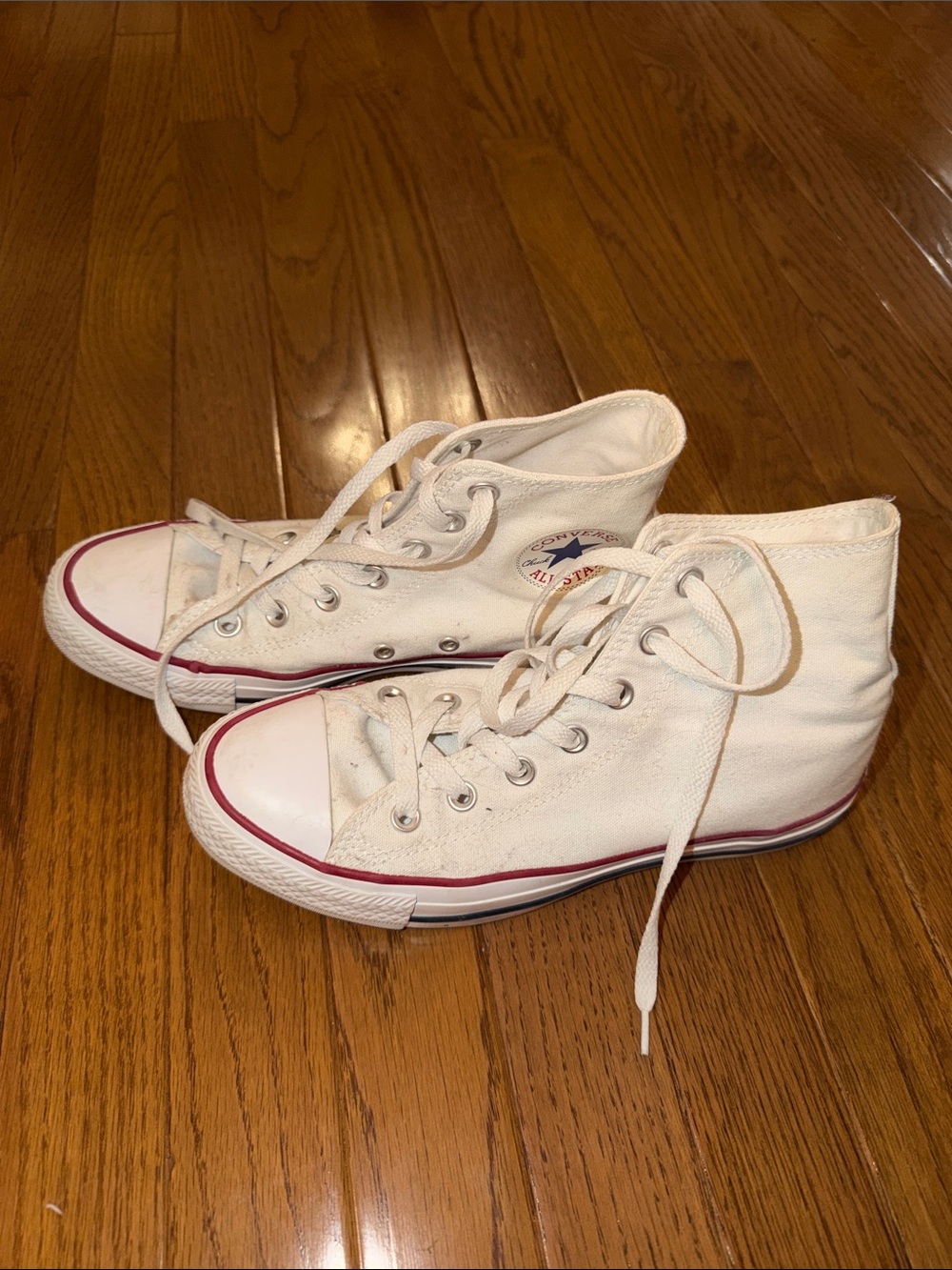 Converse White High-Top Sneakers with Red Stripe